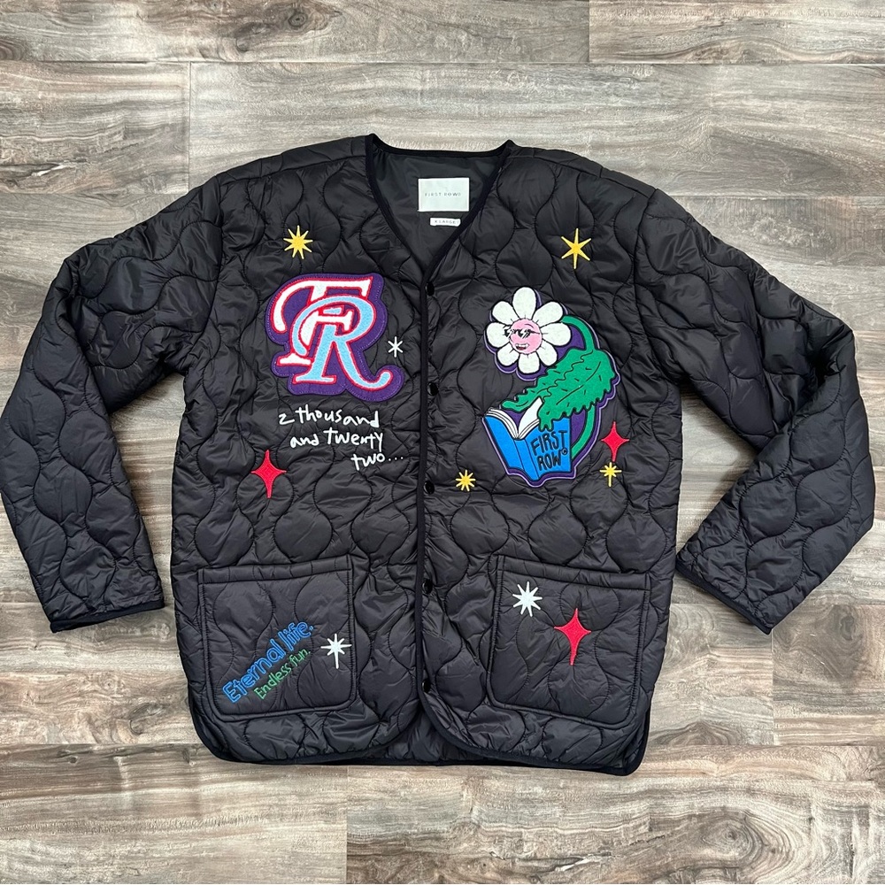 First Row Men's Quilted Patchwork Bomber Jacket - Picture 2 of 7
